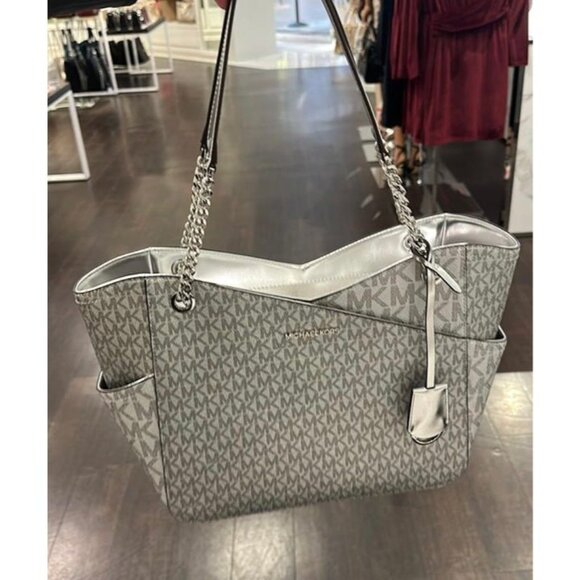 Michael Kors shoulder purse large jet set xchain shoulder bag silver - Picture 3 of 6